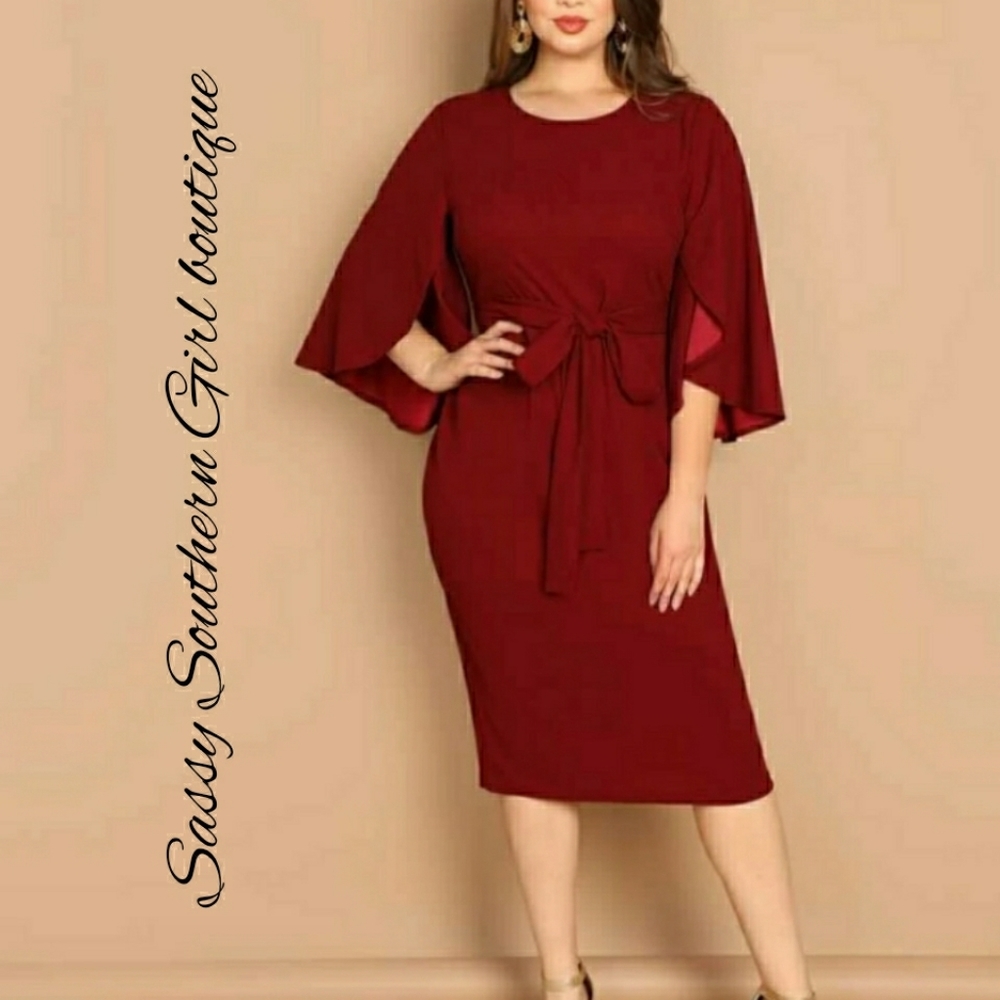 🆕⭐ Plus sz Wine red bell sleeve pencil dress